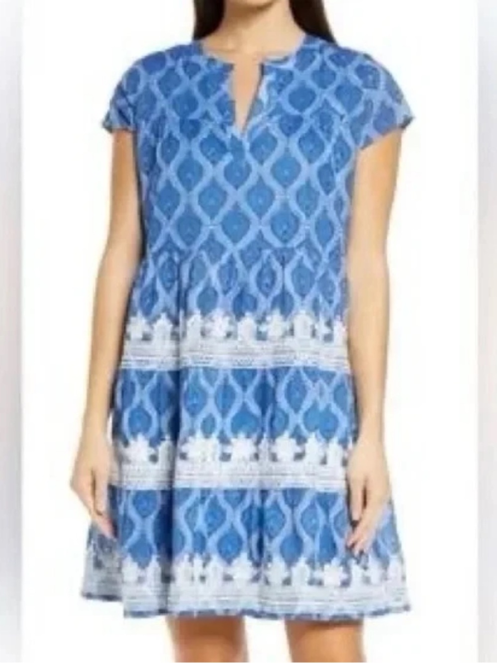 Roller Rabbit Women’s Pamela Embroidered Cotton Dress Shortsleeve White Blue L
